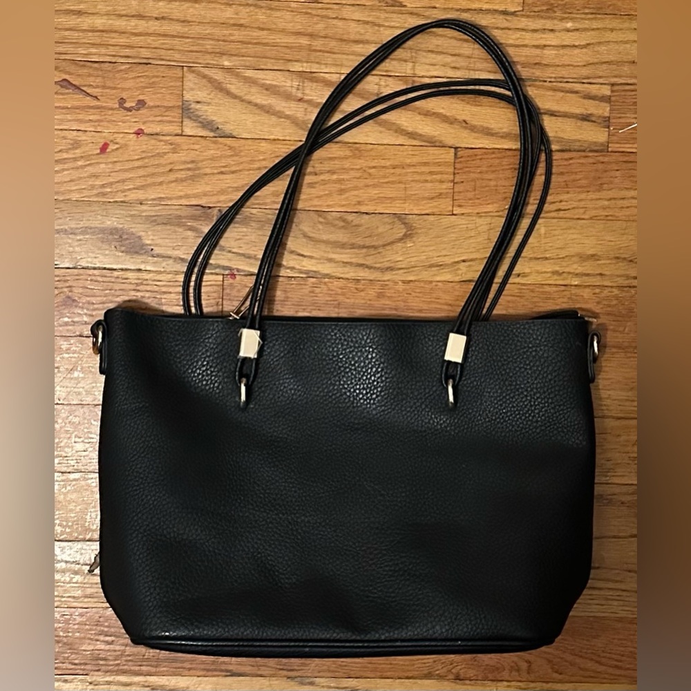 Black leather tote bag